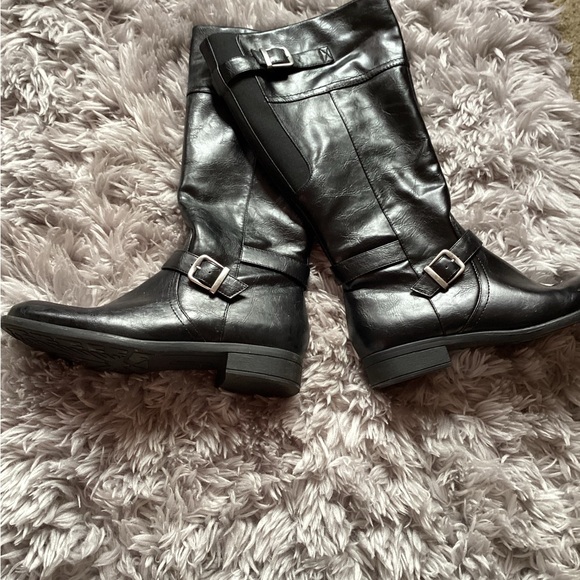 Women's Black Leather Boots - Picture 1 of 9